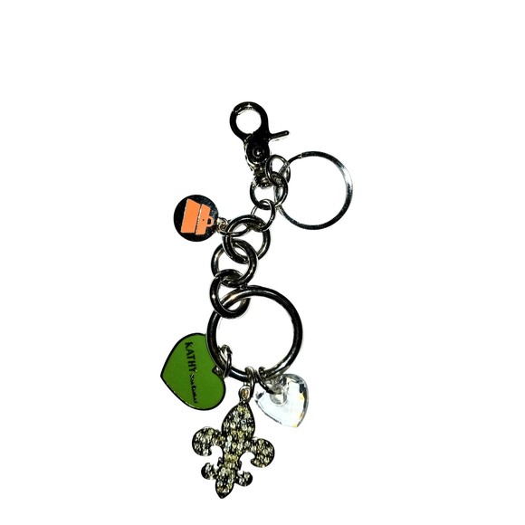 Kathy Van Zeeland Silver Bag Charm Key Ring Keychain Fleur De Lis Heart - Picture 1 of 2